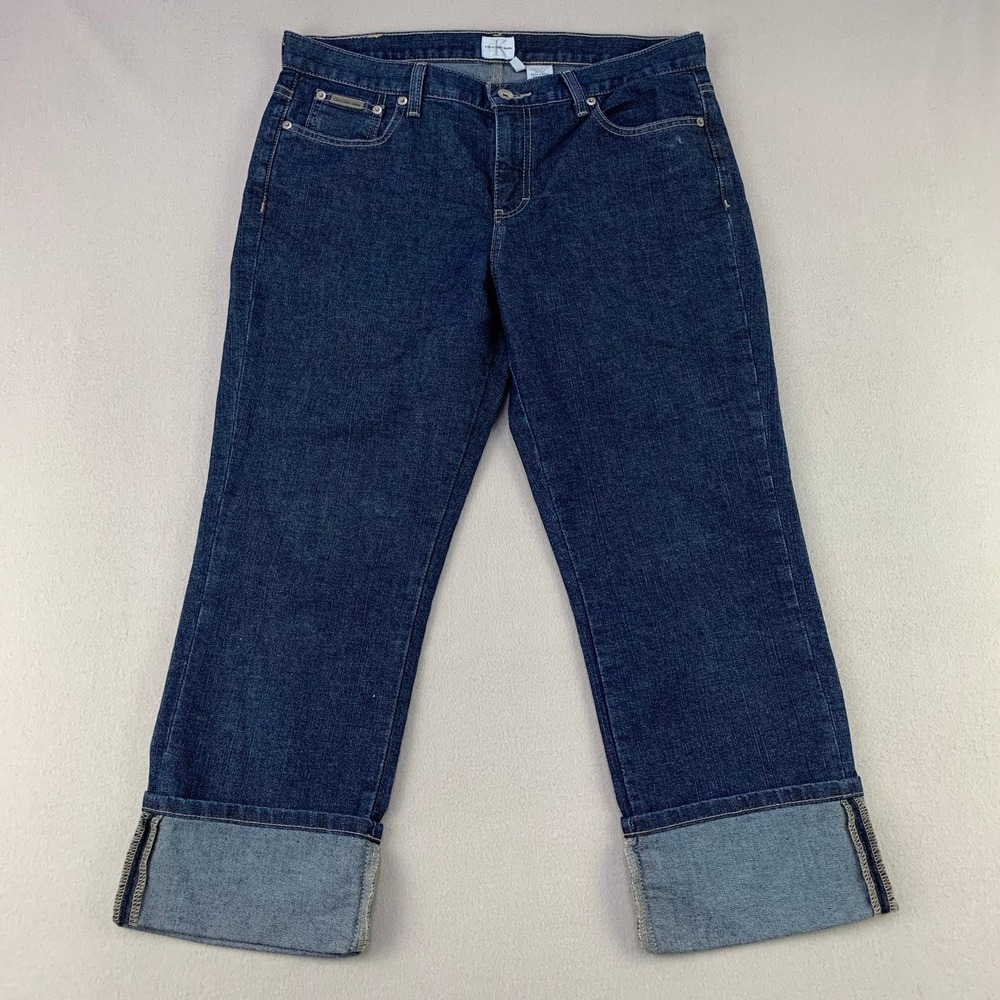VTG Y2K Calvin Klein Jeans Crop Jeans Women 12 Blue Classic Cuffed Denim Stretch